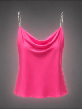 Skies Are Blue Hot Pink Cowl Neck Camisole with Rhinestone Straps